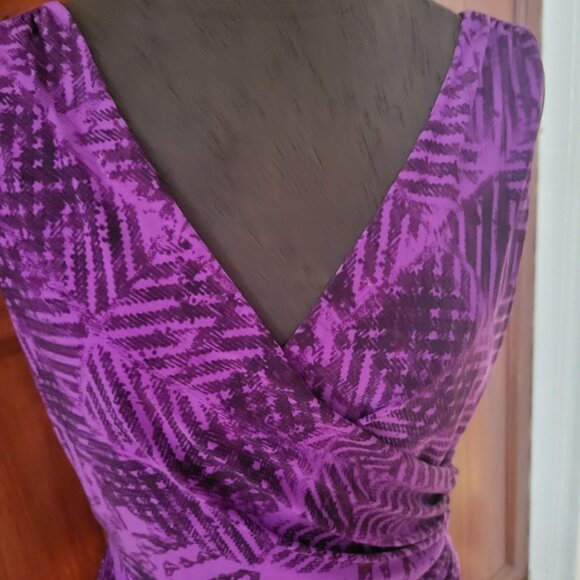 Lauren Ralph Lauren Purple Patterned Sleeveless V-Neck Wrap Sheath Dress Size 8 - Picture 5 of 6